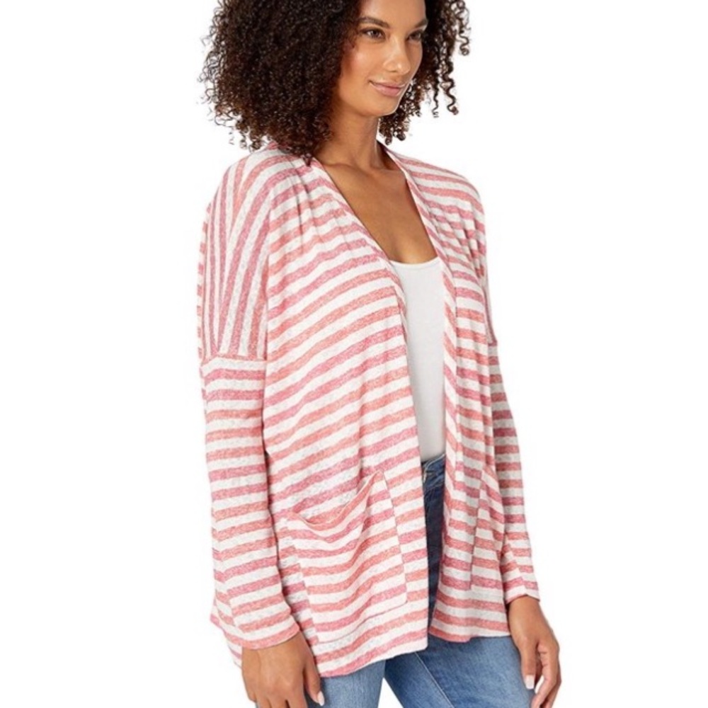 Collection by Bobeau Rumor Coral Striped Dolman Open Knit Cardigan Medium NEW